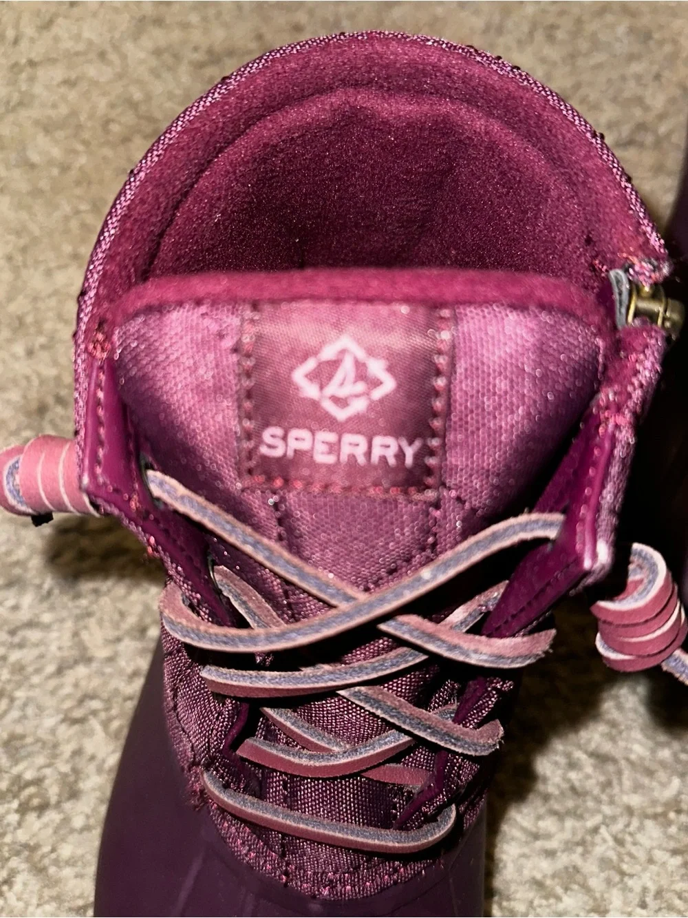 Sperry Quilted Lace-Up Duck Boots in Burgundy with Gum Soles